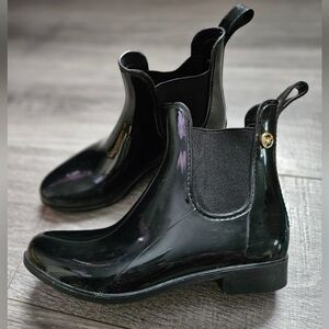Michael Kors Black Gold MK logo Rubber rain boots size 7